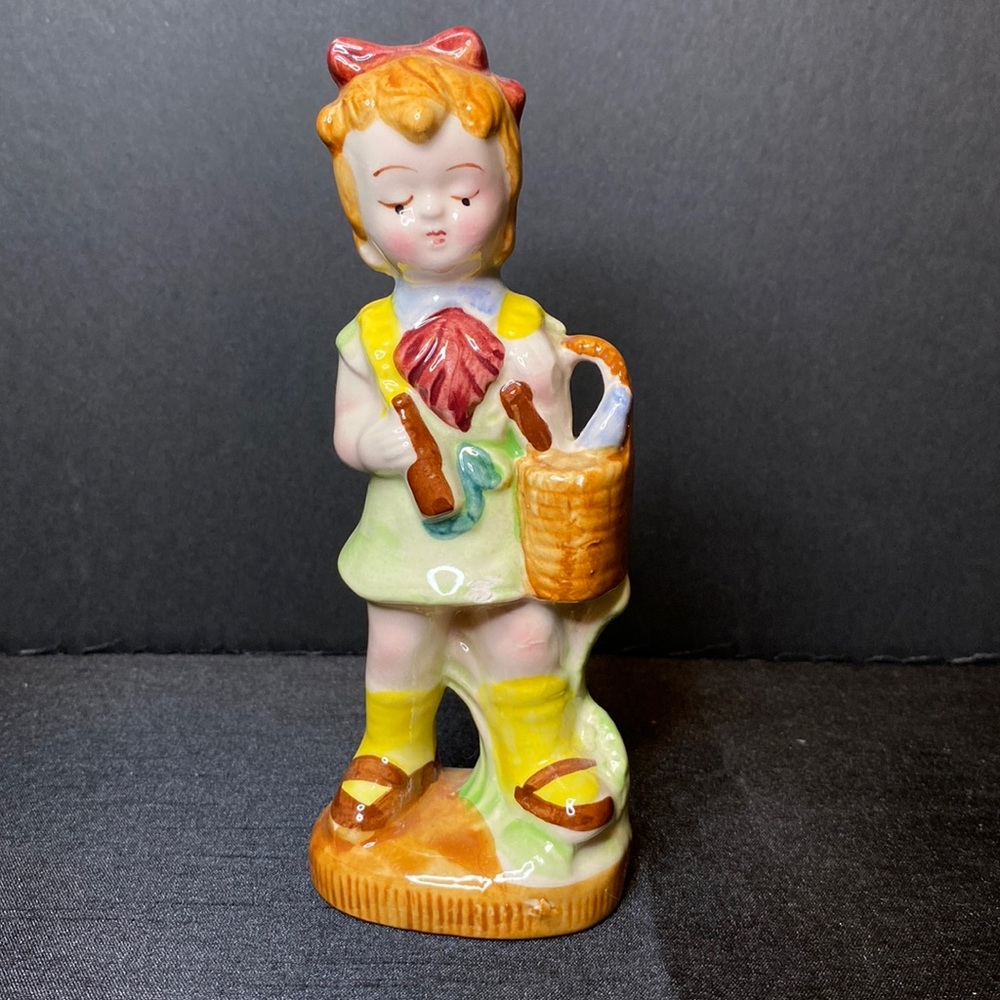 Vintage Hand Painted Porcelain Girl With Basket